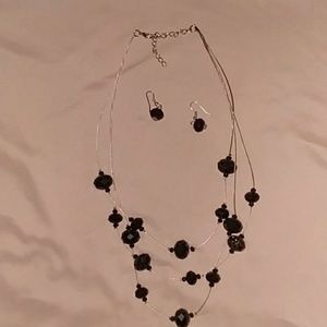 Black beaded necklace and earring set